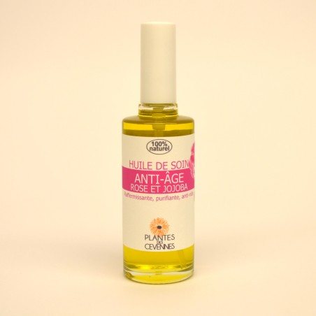 Huile anti-âge rose de Provins et jojoba, raffermissante, purifiante, anti-rides