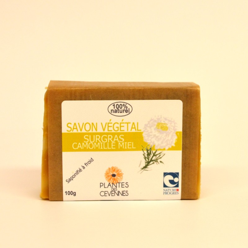 Savon végétal surgras à la Camomille et Miel, adoucissant, nettoyant, nourrissant