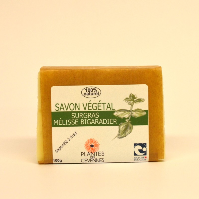 Savon végétal surgras Mélisse Petitgrain bigarade, nettoyant, nourrissant, purifiant